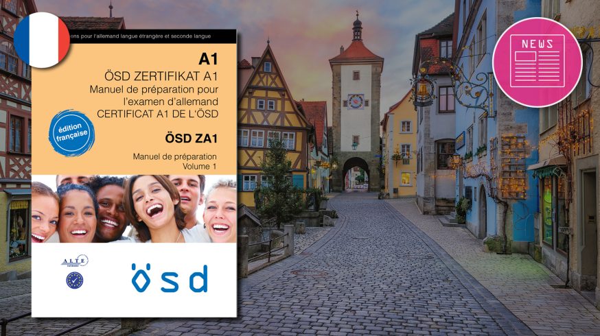 Übungsmaterialien für das ÖSD-Zertifikat ZA1 mit Kommentaren auf Französisch. Stadt im Hintergrund ist Rothenburg ob der Tauber in Deutschland.