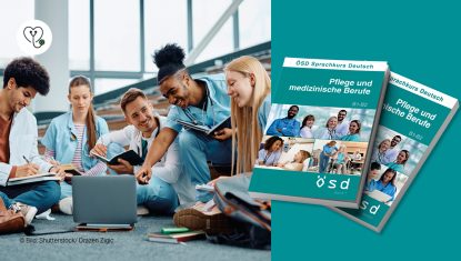 5 Auszubildende erweitern gerade ihre Sprachkompetenzen in der Pflege. Der ÖSD-Sprachkurs Deutsch Pflege und medizinische Berufe macht es möglich.