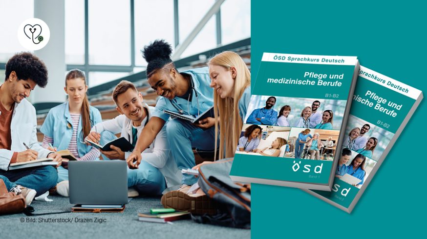 5 Auszubildende erweitern gerade ihre Sprachkompetenzen in der Pflege. Der ÖSD-Sprachkurs Deutsch Pflege und medizinische Berufe macht es möglich.